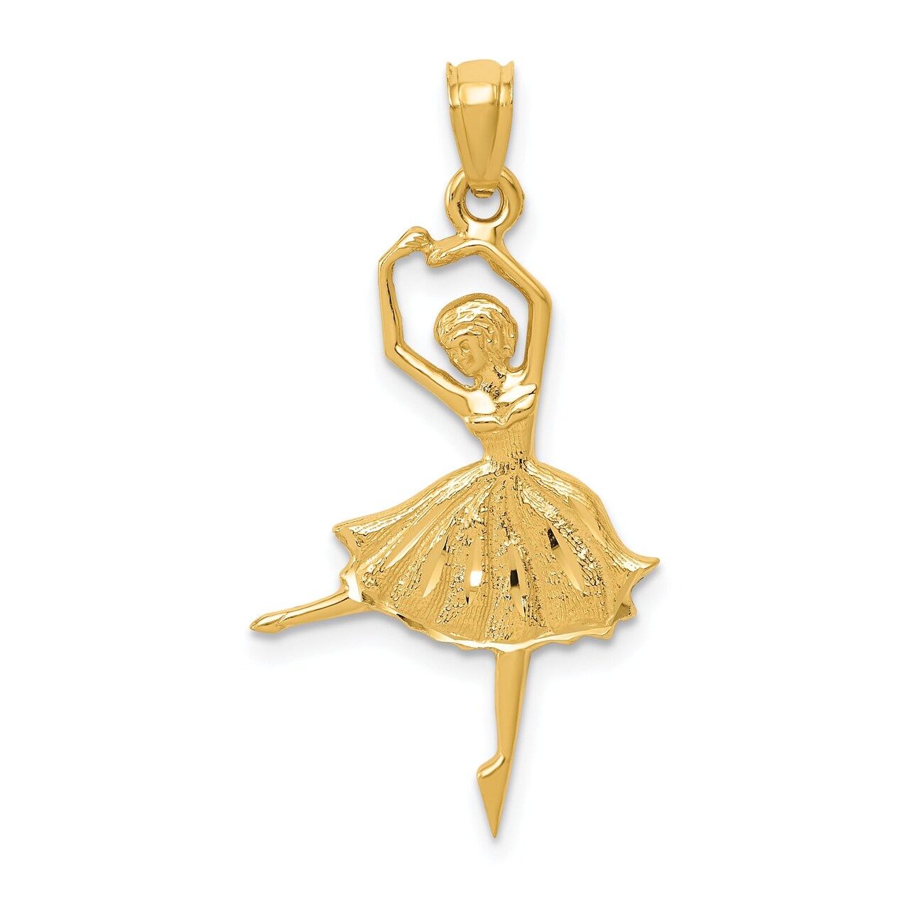 14K Gold Dancing Ballerina Charm Diamond-Cut Ballet 30 X 16mm Jewerly